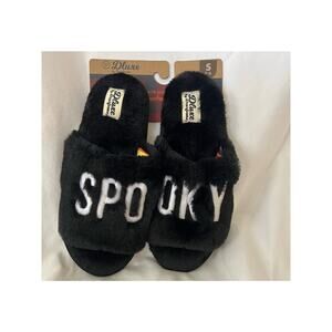 New! Women's Black Dluxe Dearfoam Halloween Slippers SPOOKY memory Foam Small